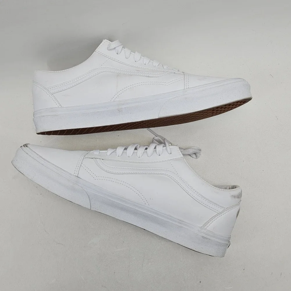 Vans Old Skool Triple White Leather Low Top Sneakers Mens 12 721356